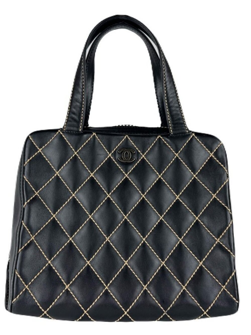 CHANEL Wild Stitch Handbag Black Leather